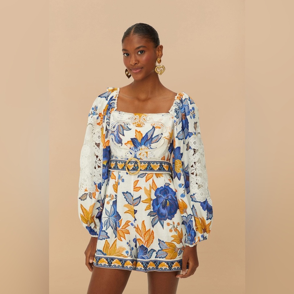 Farm Rio Off-White Summer Flowers
Lenzing Ecovero Euroflax Romper yellow & blue